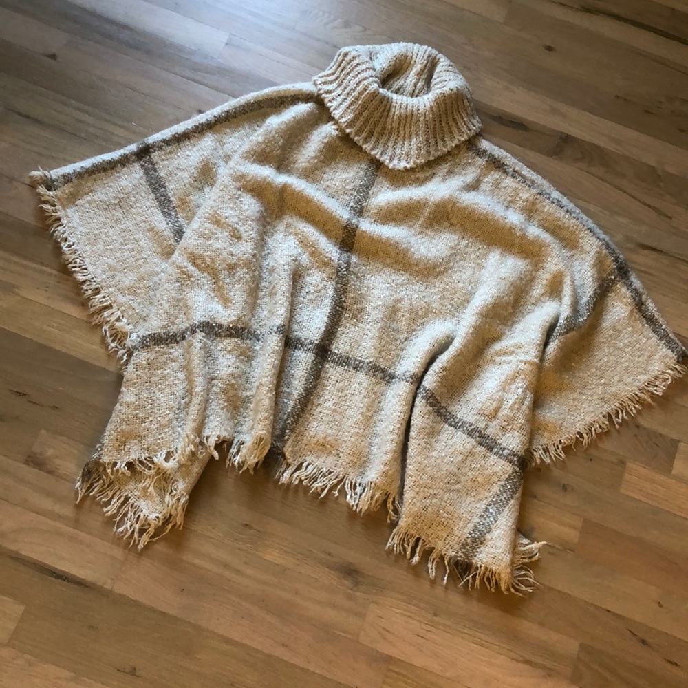 Maison Jules Cream Cowl Neck Poncho